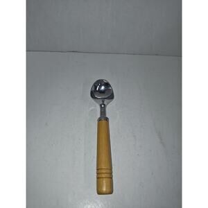Vintage Ice Cream Scoop Chrome Aluminum Wood Handle Made in Taiwan